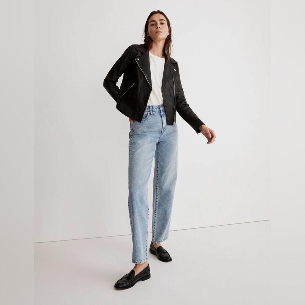 NWT New Madewell The Washed Leather Motorcycle Jacket in True Black Size S